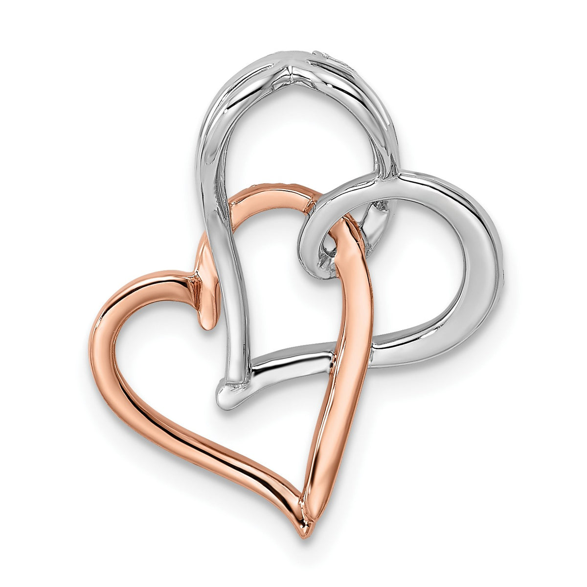 14k Two-tone White and Rose Entwined Double Heart Diamond Chain Slide
