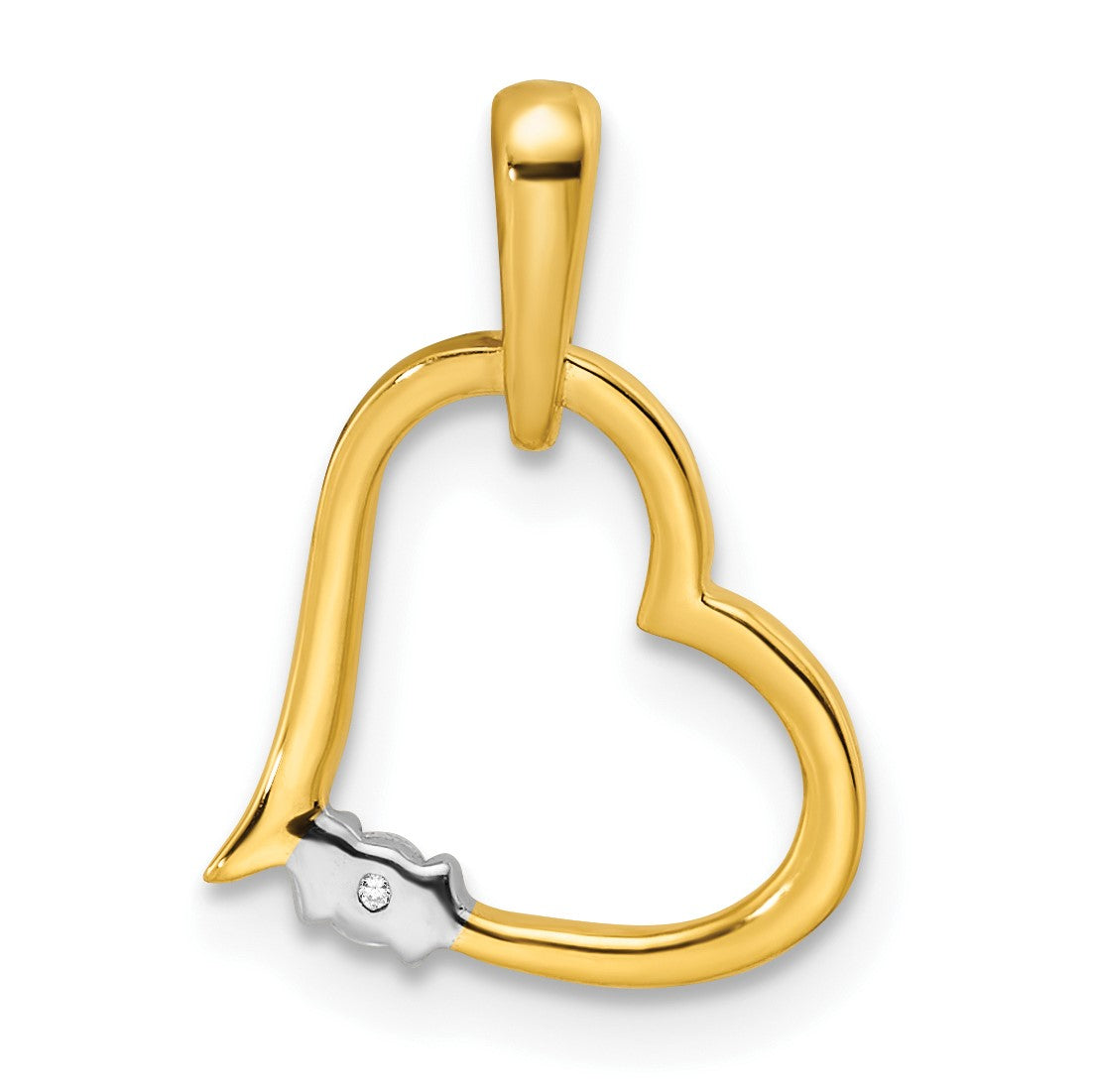 14k Two-tone Polished Diamond Heart Pendant