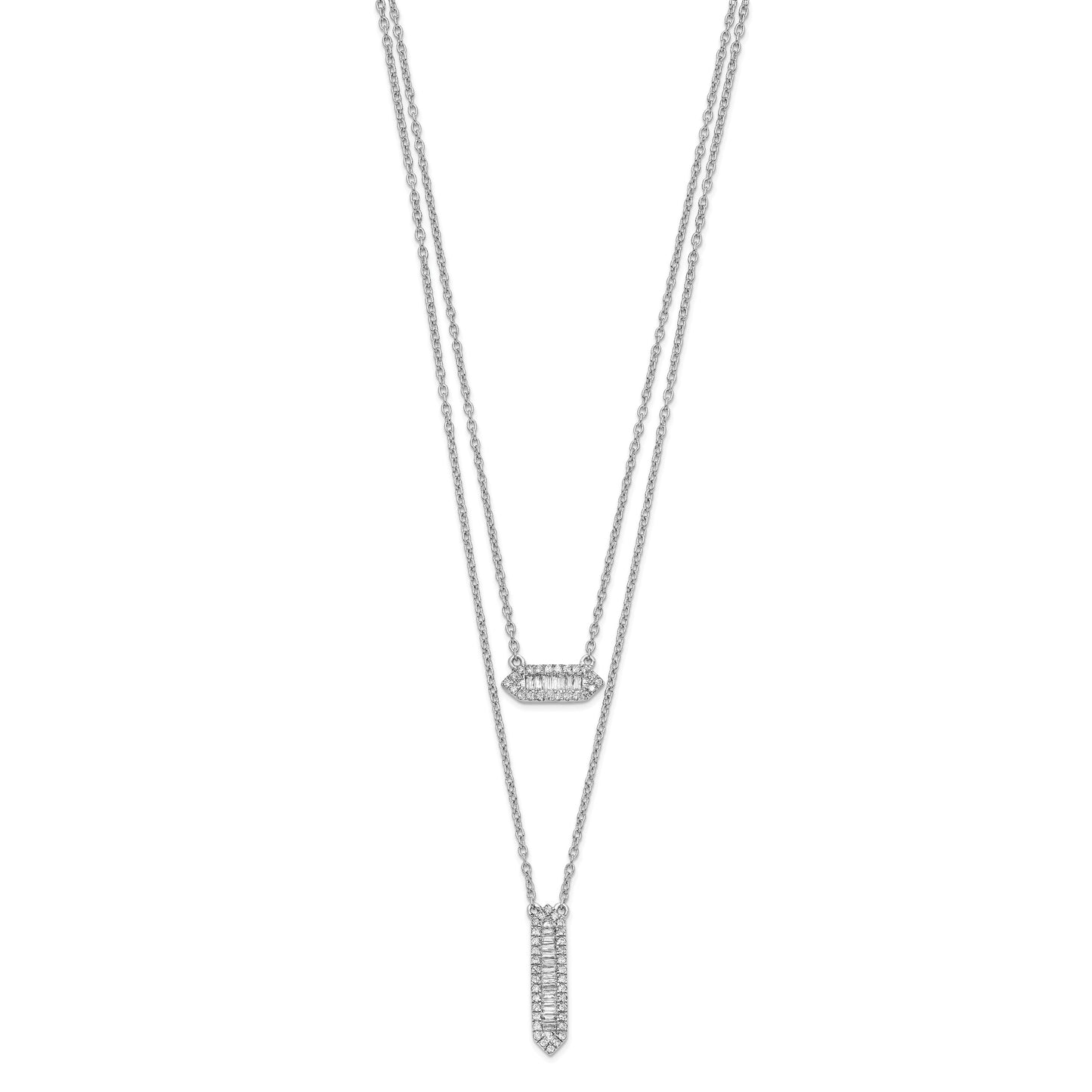 14k White Gold 3/8 carat Baguette Diamond Double Strand 18 inch Necklace