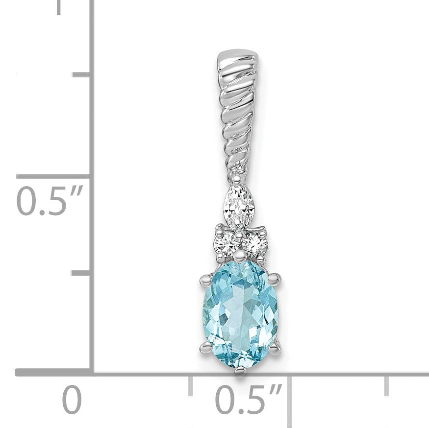 14K White Gold Diamond and 7x5 Oval December/Blue Topaz Twisted Chain Slide