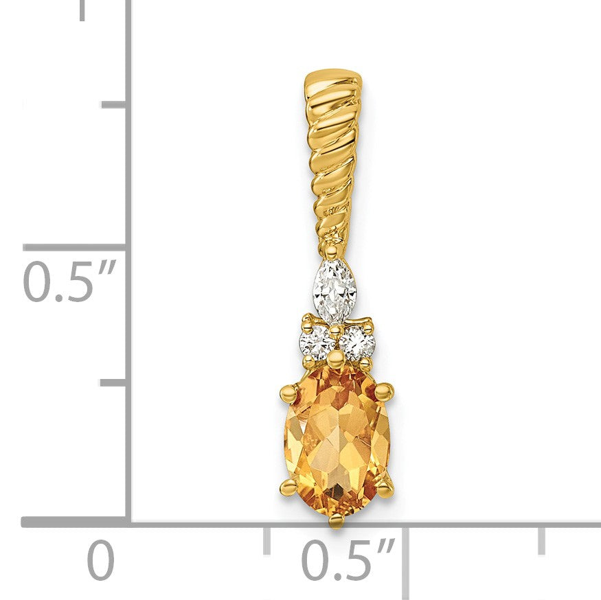 14K Diamond and 7x5 Oval November/Citrine Twisted Chain Slide