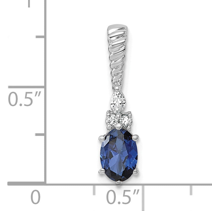 14K White Gold Diamond and 7x5 Oval September/Lab Created Sapphire Twisted Chain Slide