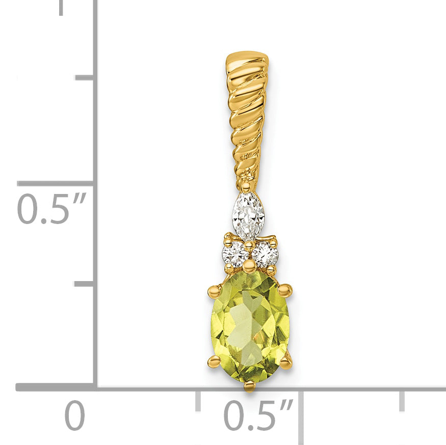 14K Diamond and 7x5 Oval August/Peridot Twisted Chain Slide