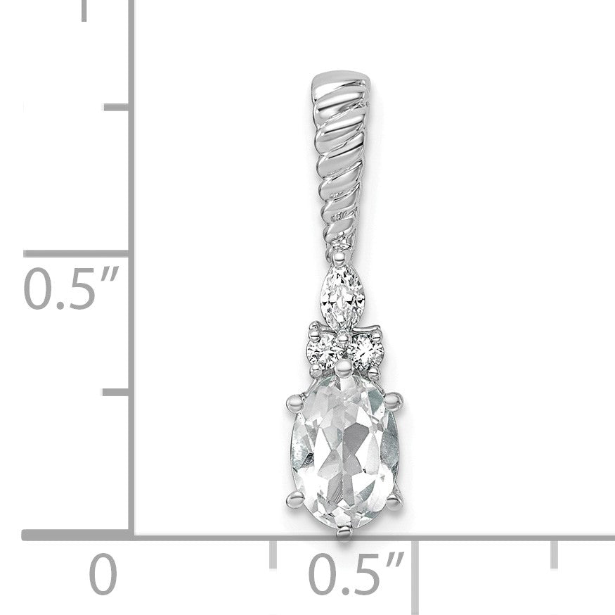 14K White Gold Diamond and 7x5 Oval April/White Topaz Twisted Chain Slide