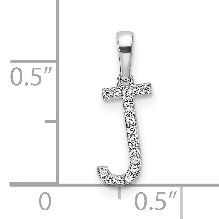 14K White Gold Diamond Letter J Initial Pendant