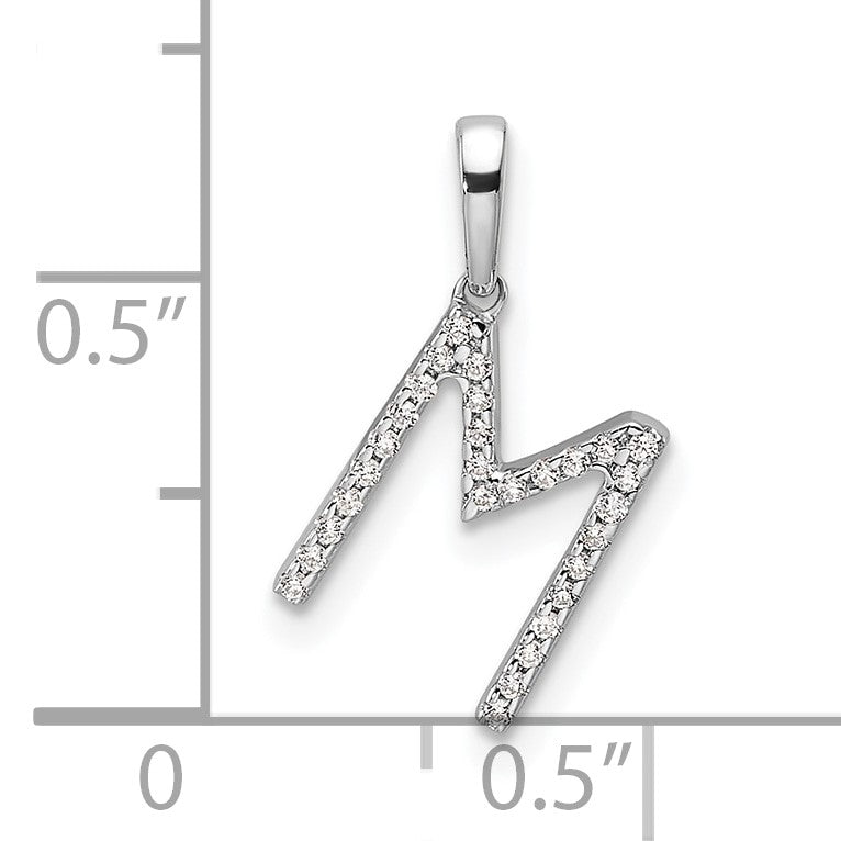 14K White Gold Diamond Letter M Initial Pendant