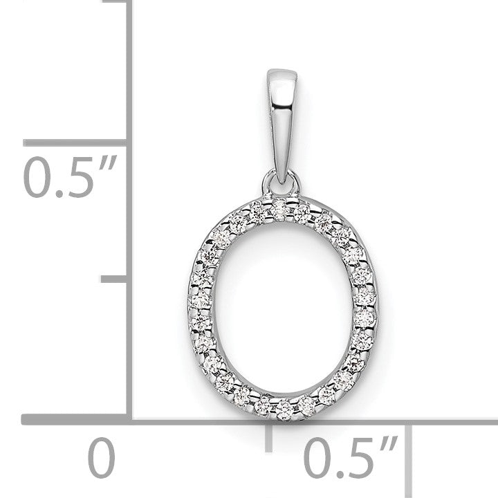 14K White Gold Diamond Letter O Initial Pendant
