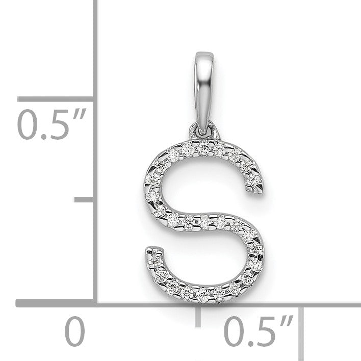 14K White Gold Diamond Letter S Initial Pendant