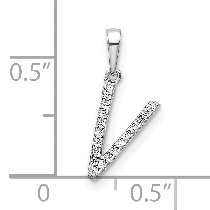 14K White Gold Diamond Letter V Initial Pendant