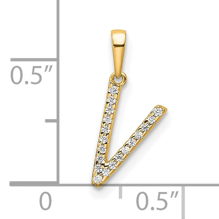 14K Diamond Letter V Initial Pendant