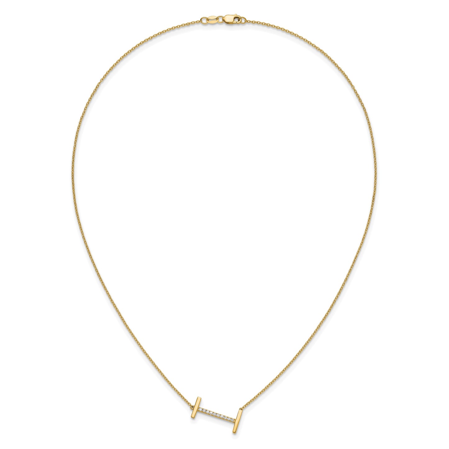 14K Sideways Diamond Initial I 18 inch Necklace