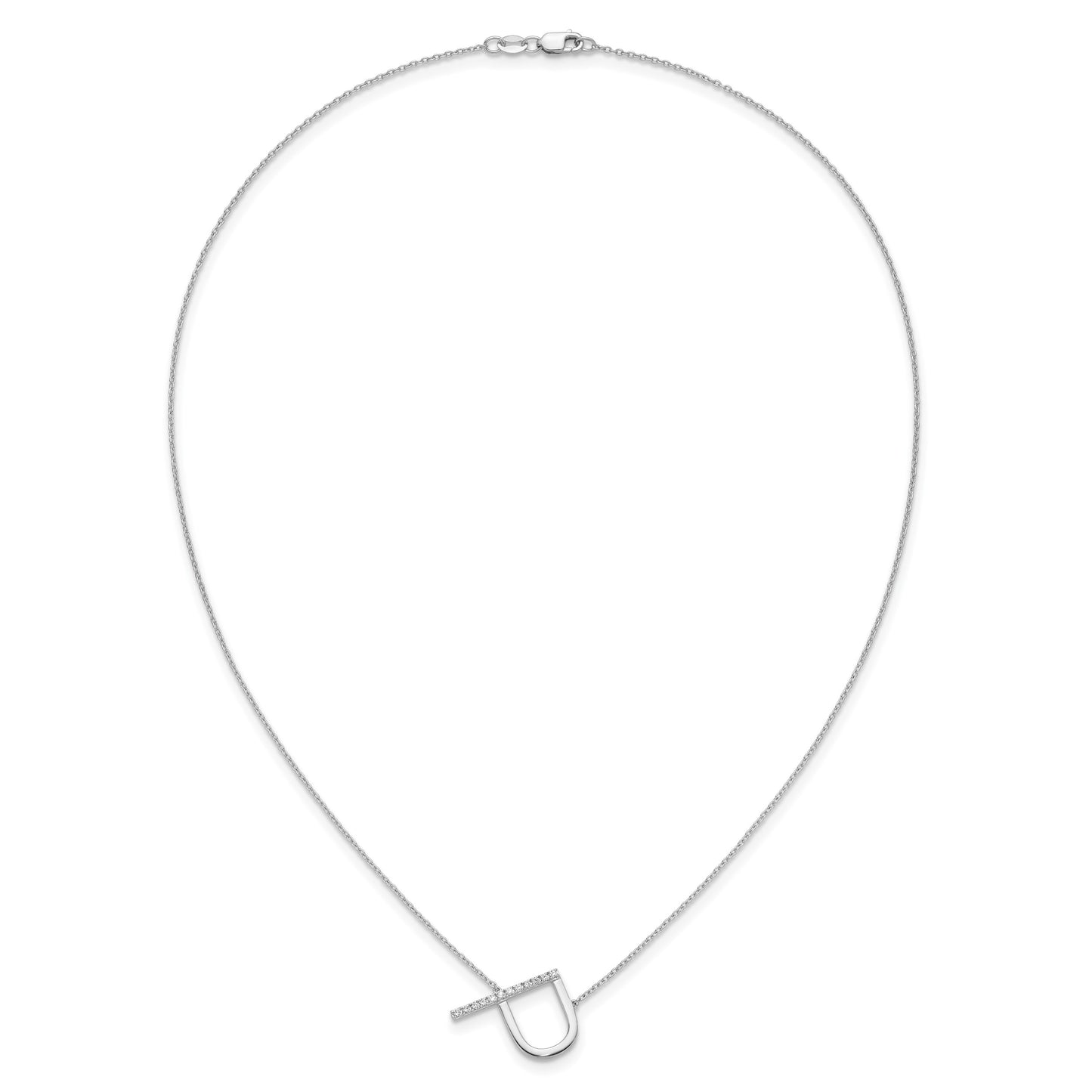 14K White Gold Sideways Diamond Initial P 18 inch Necklace