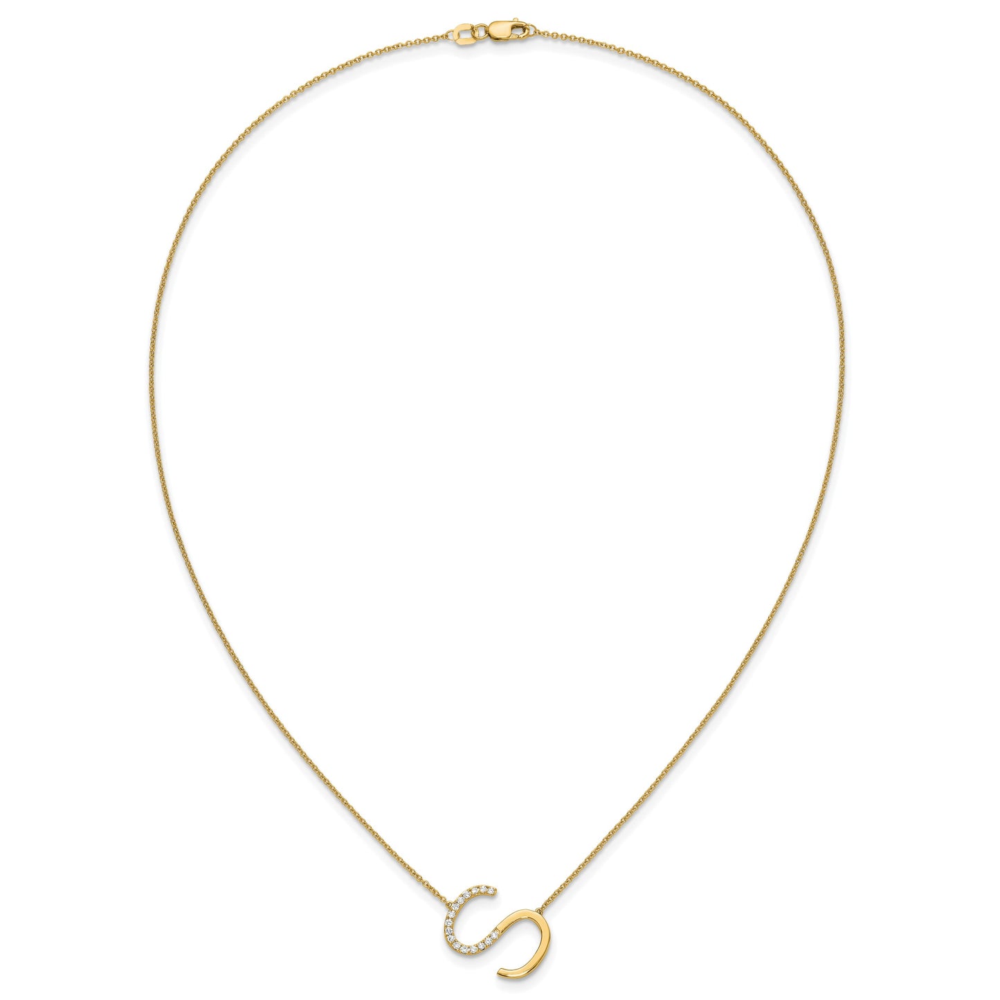14K Sideways Diamond Initial S 18 inch Necklace