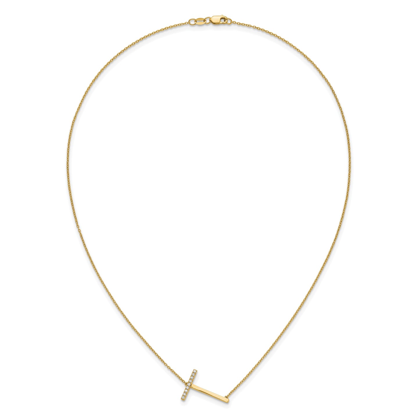 14K Sideways Diamond Initial T 18 inch Necklace
