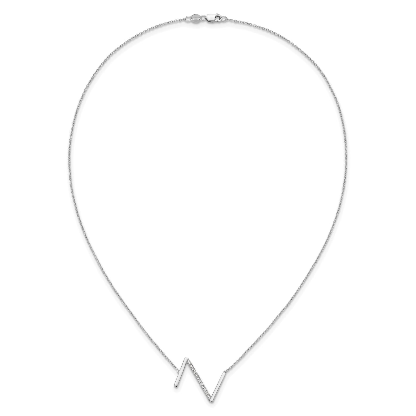 14K White Gold Sideways Diamond Initial Z 18 inch Necklace