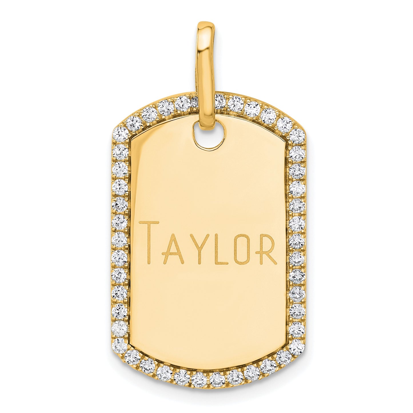 14k Yellow Gold Personalized Diamond Dog Tag Charm