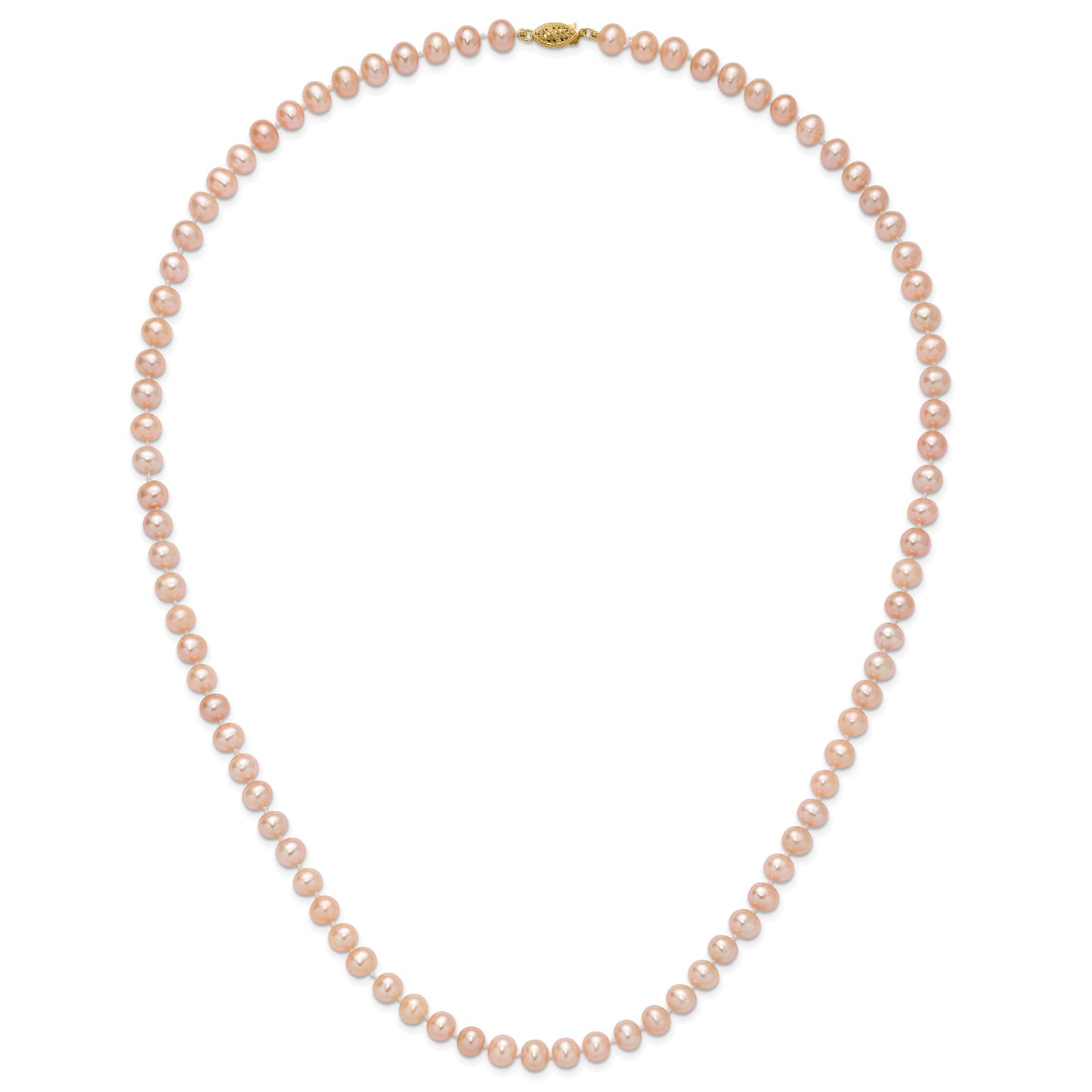 14k 6-7mm Pink Near-Round Freshwater Cultured Pearl 24 inch Necklace
