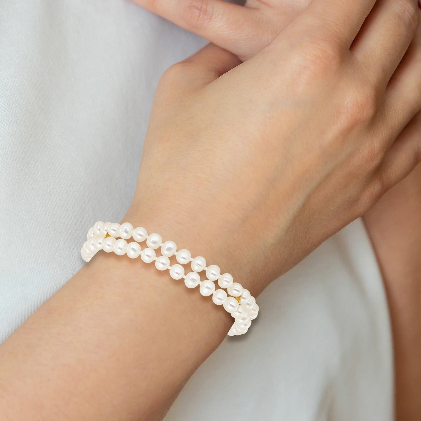 14k 5-6mm White Near-Round Freshwater Cultured Pearl 2-Strand 7.5 inch Bracelet