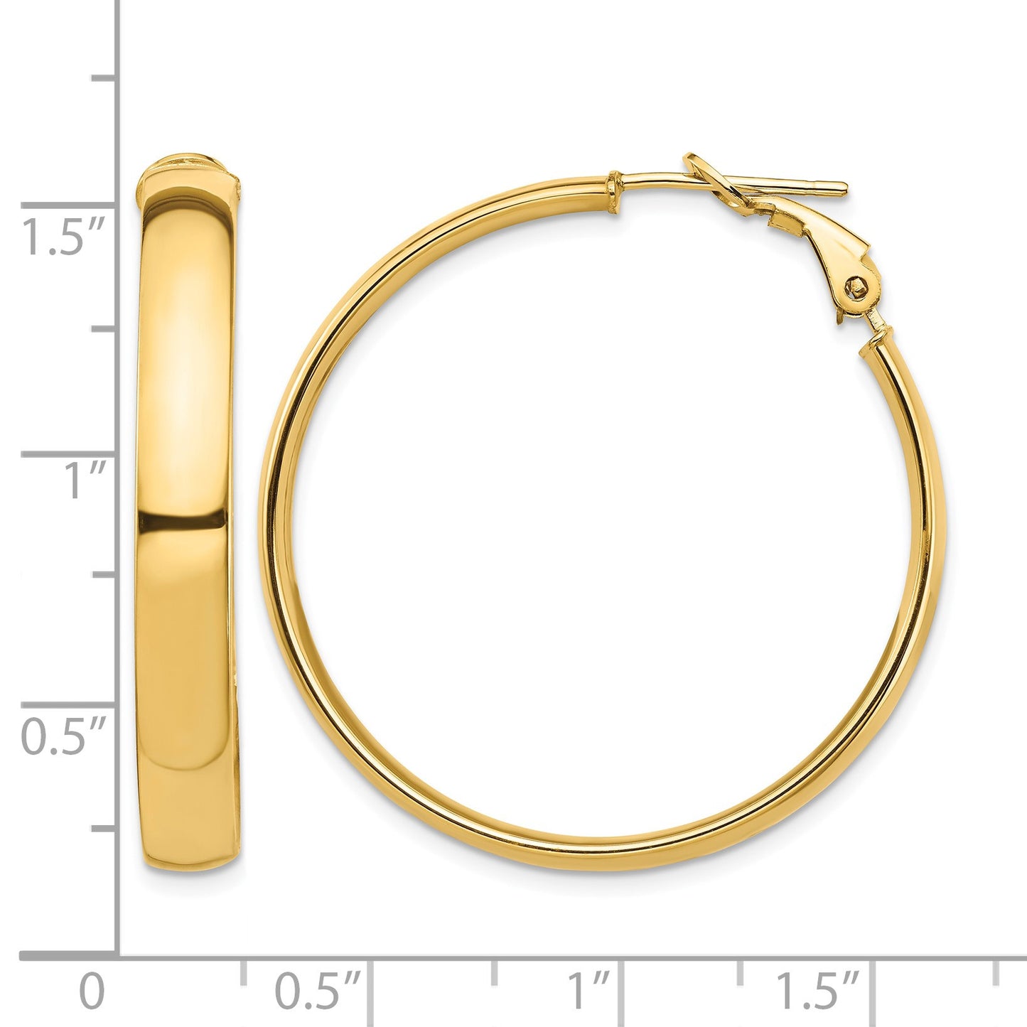 14k 5x36mm High Polished Flat Tube Omega Back Hoop Earrings