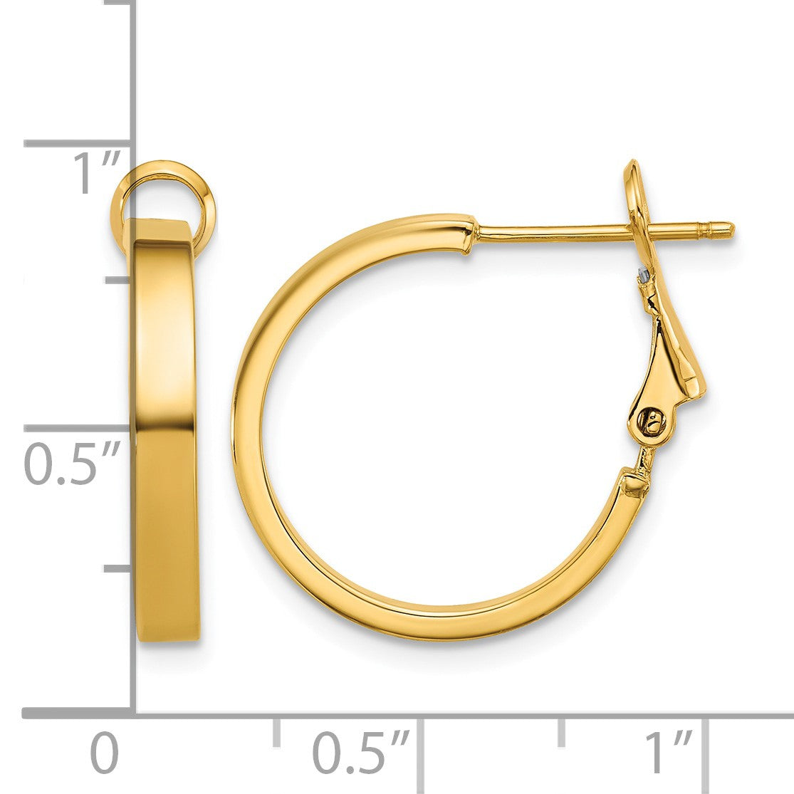 14k 3x20mm Polished Square Tube Omega Back Round Hoop Earrings