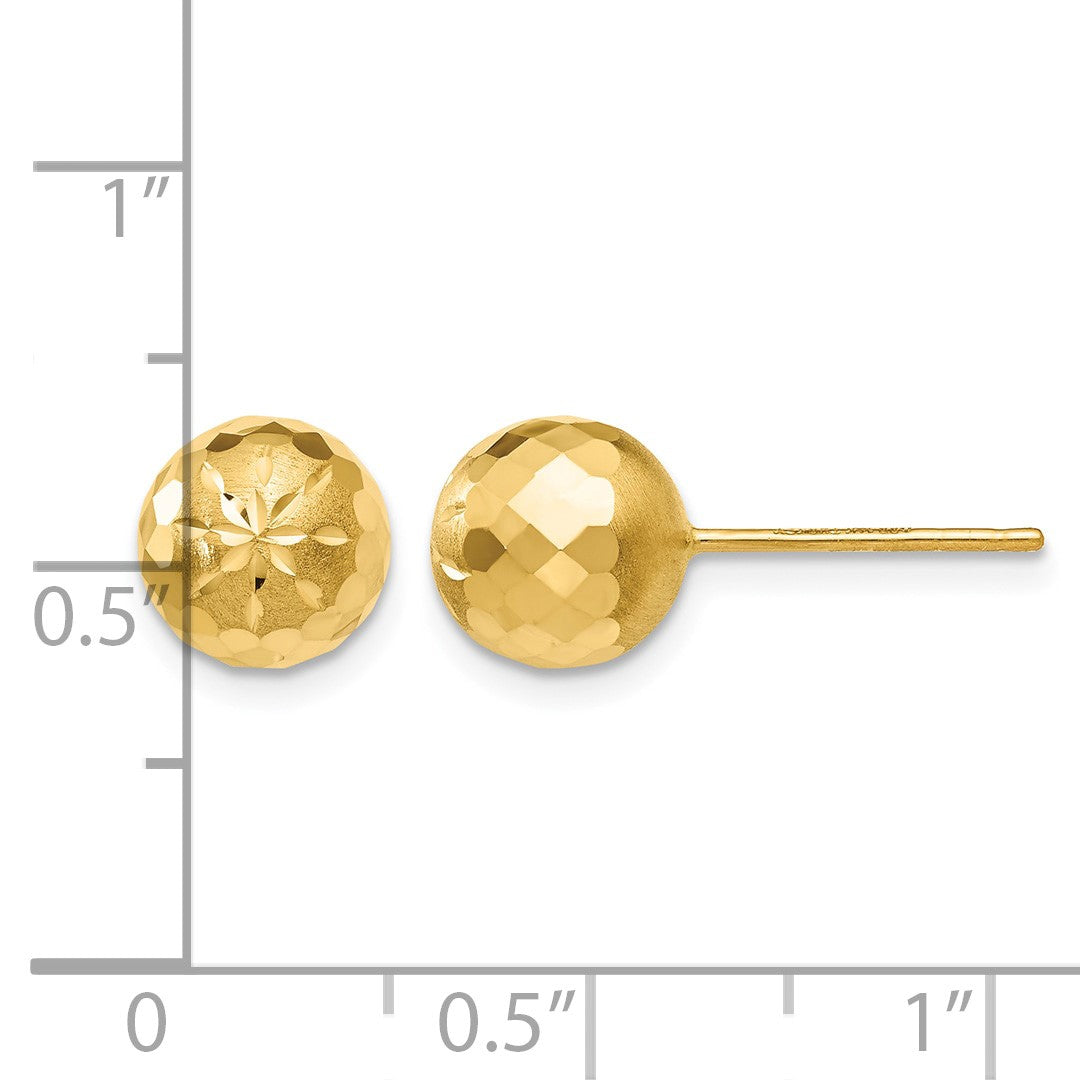 14k 8mm Diamond-cut Puffed Mirror Ball Post Earrings