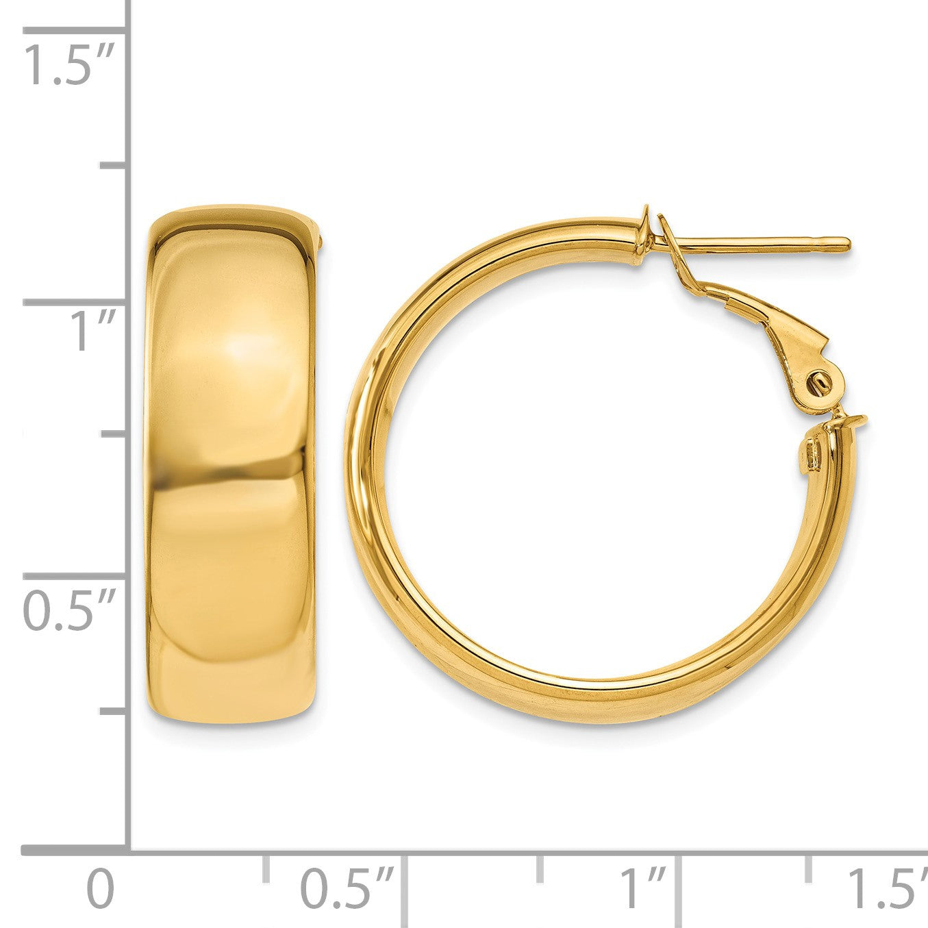 14k 8x24mm Polished Flat Tube Omega Back Hoop Earrings