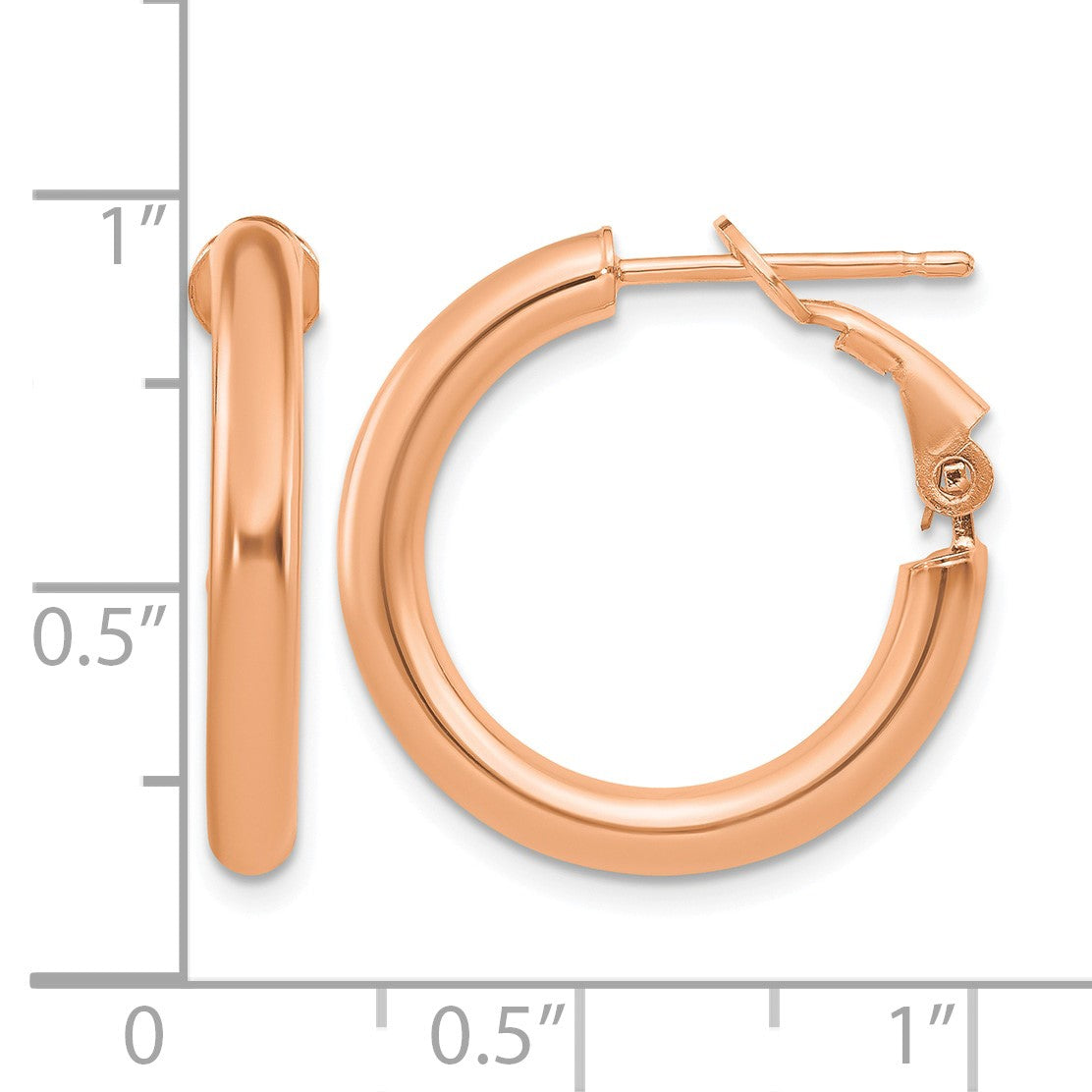 14k Rose Gold 3x22mm Polished Round Omega Back Tube Hoop Earrings