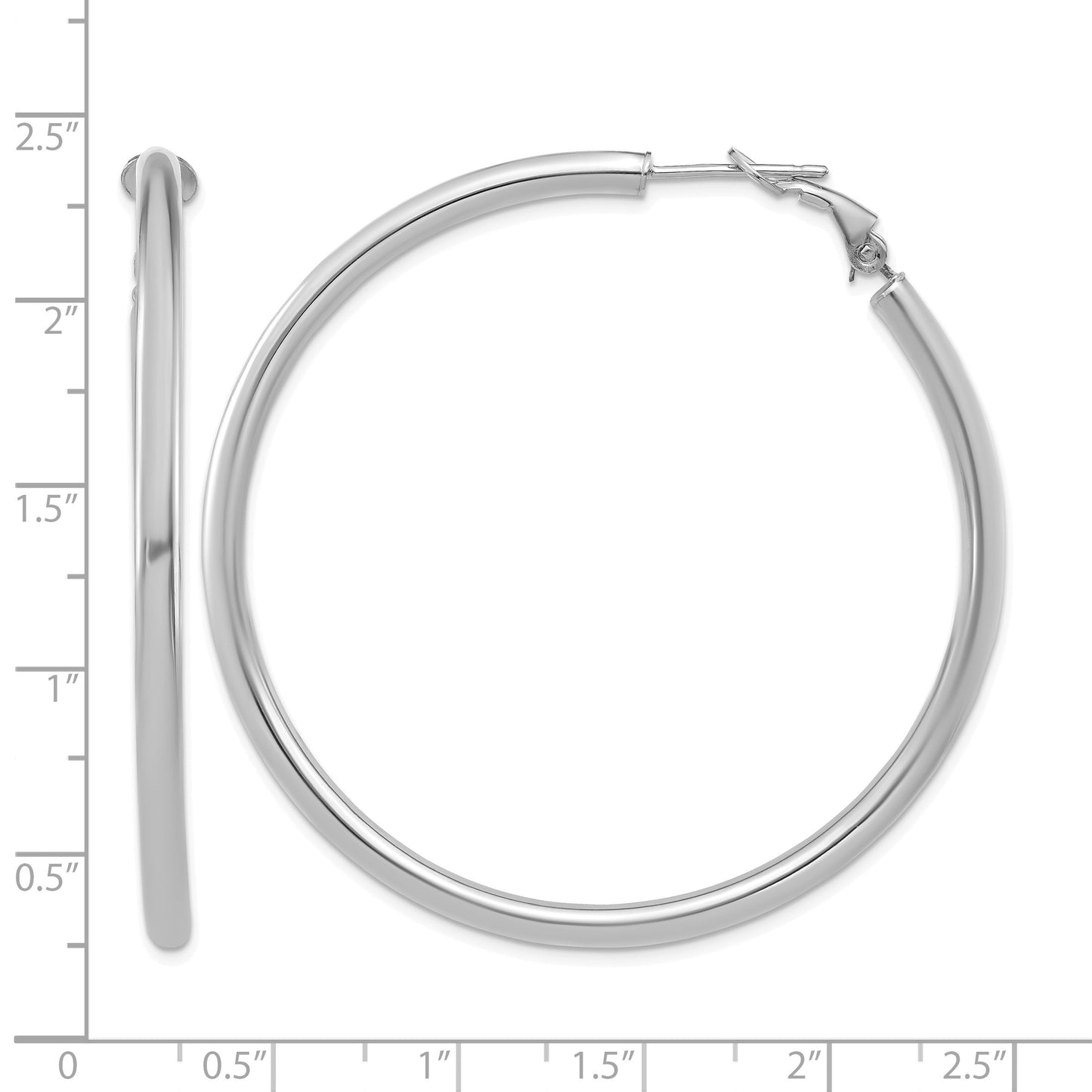 14k White Gold 3x52mm Polished Round Omega Back Tube Hoop Earrings