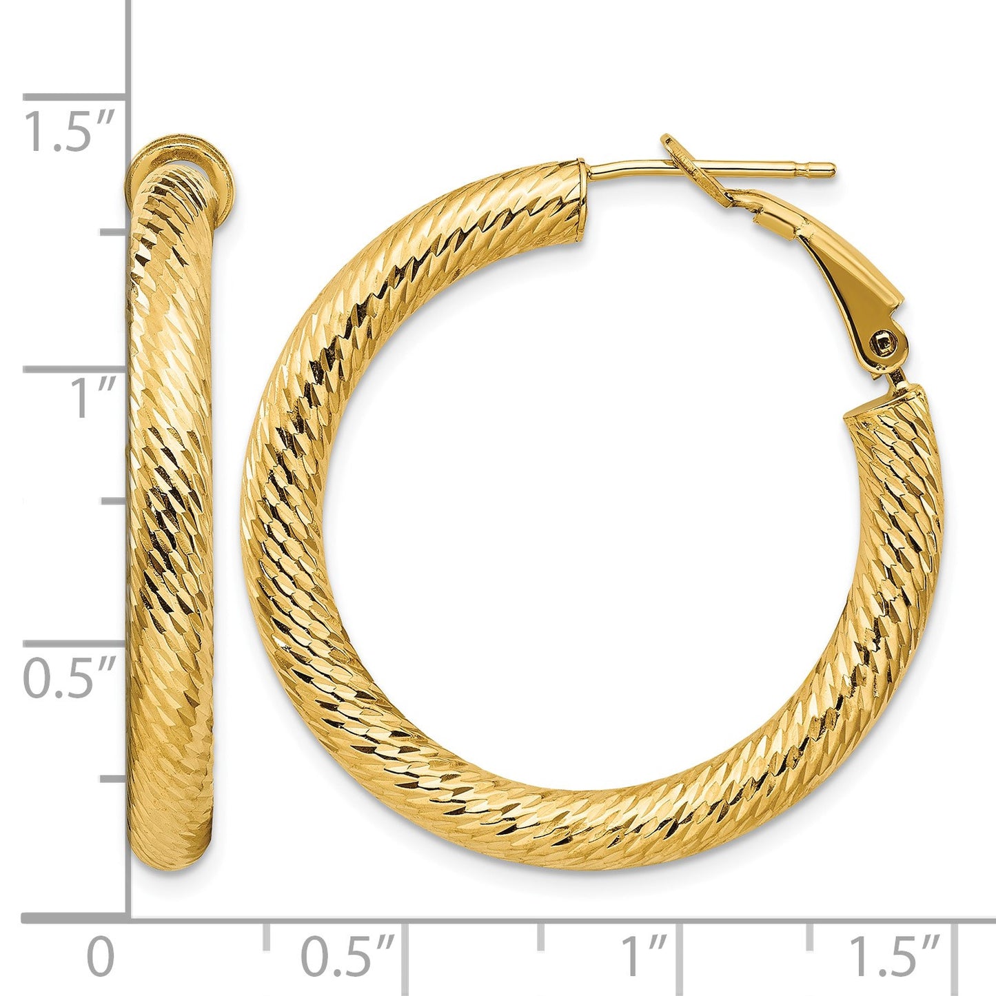 14k 4x34mm Diamond-cut Round Omega Back Tube Hoop Earrings