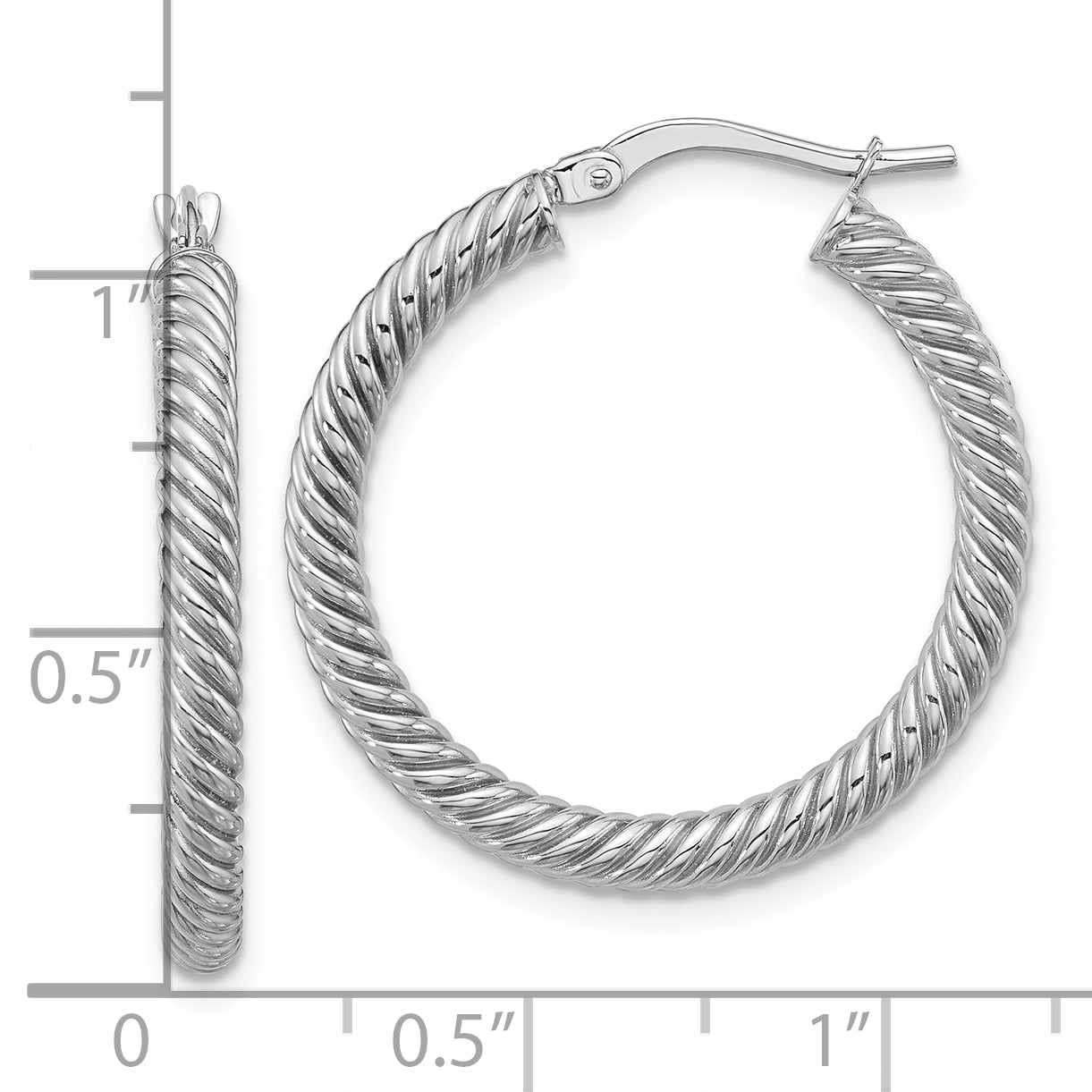 14k White Gold 3x26mm Twisted Round Tube Hoop Earrings