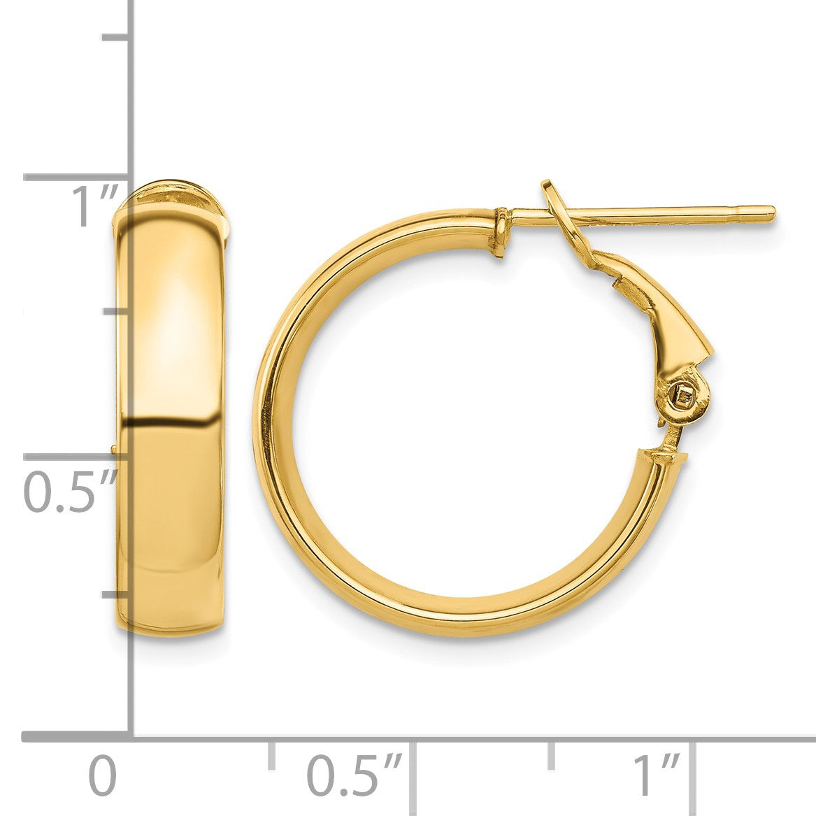 14k 5x20mm High Polished Flat Tube Omega Back Hoop Earrings