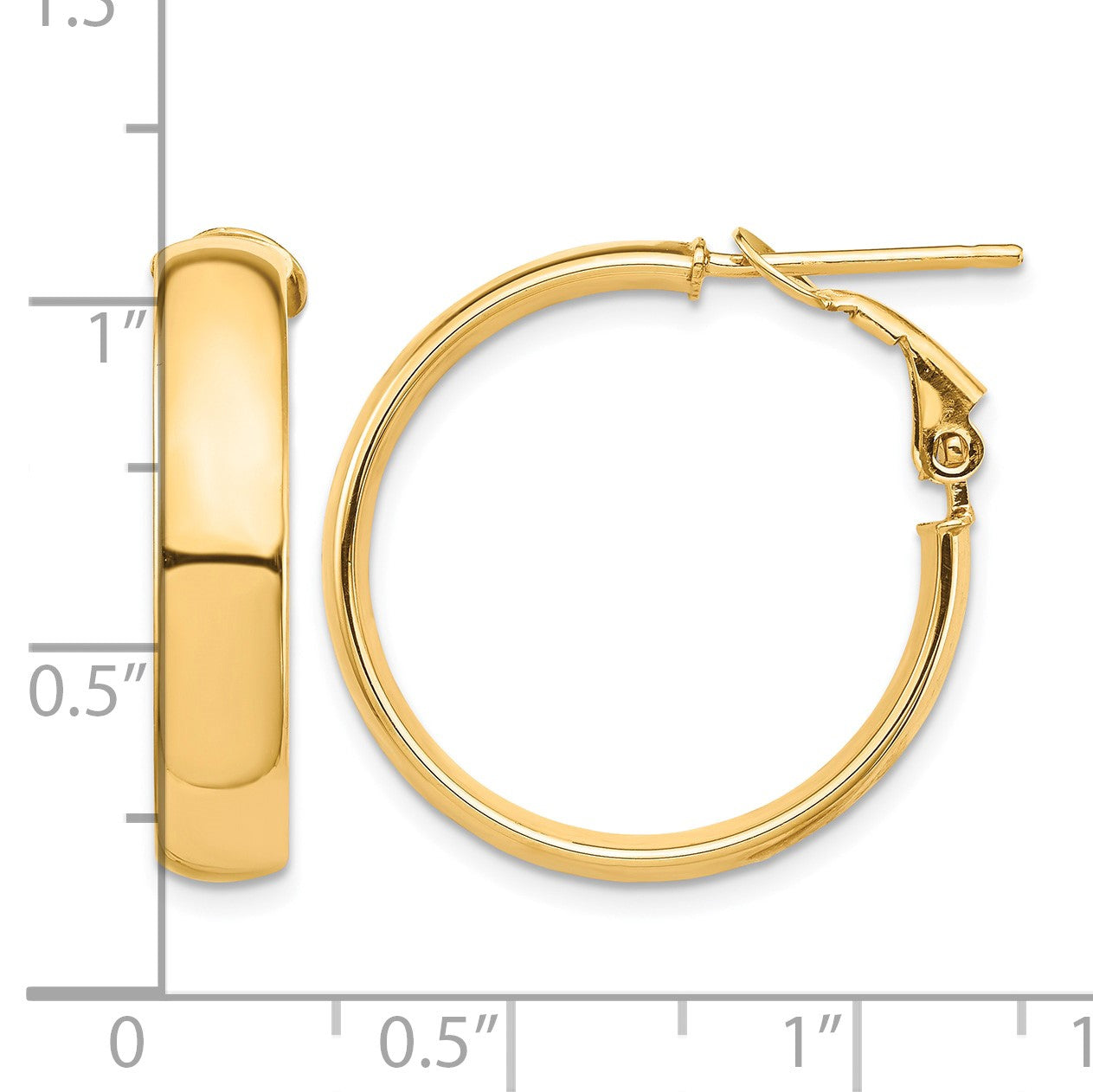 14k 5x25mm High Polished Flat Tube Omega Back Hoop Earrings