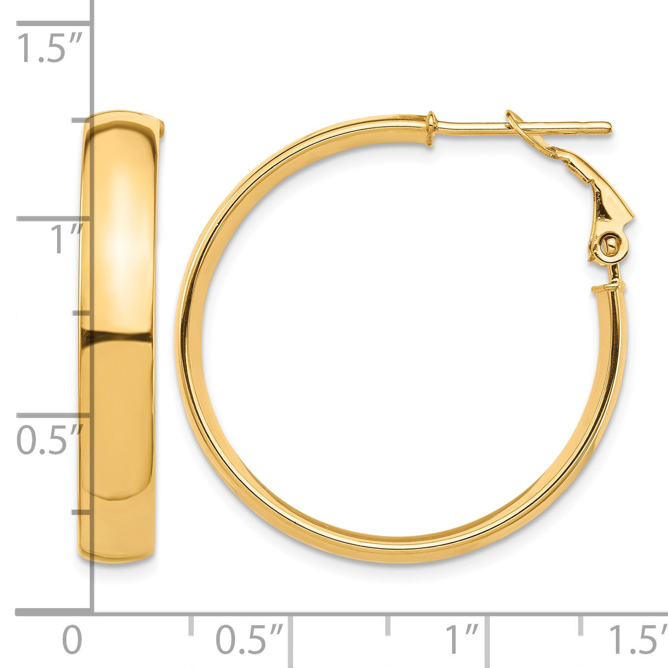 14k 5x30mm High Polished Flat Tube Omega Back Hoop Earrings