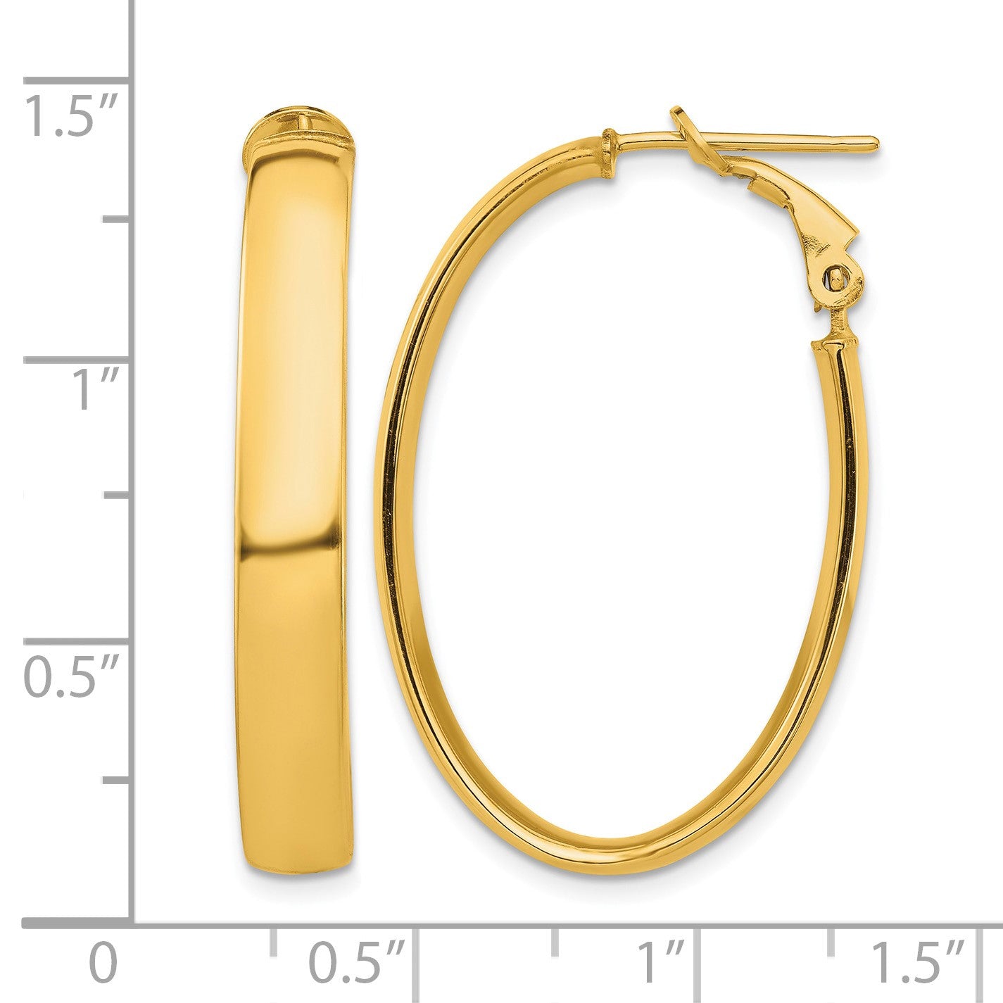 14k 5x33mm High Polished Oval Omega Back Tube Hoop Earrings