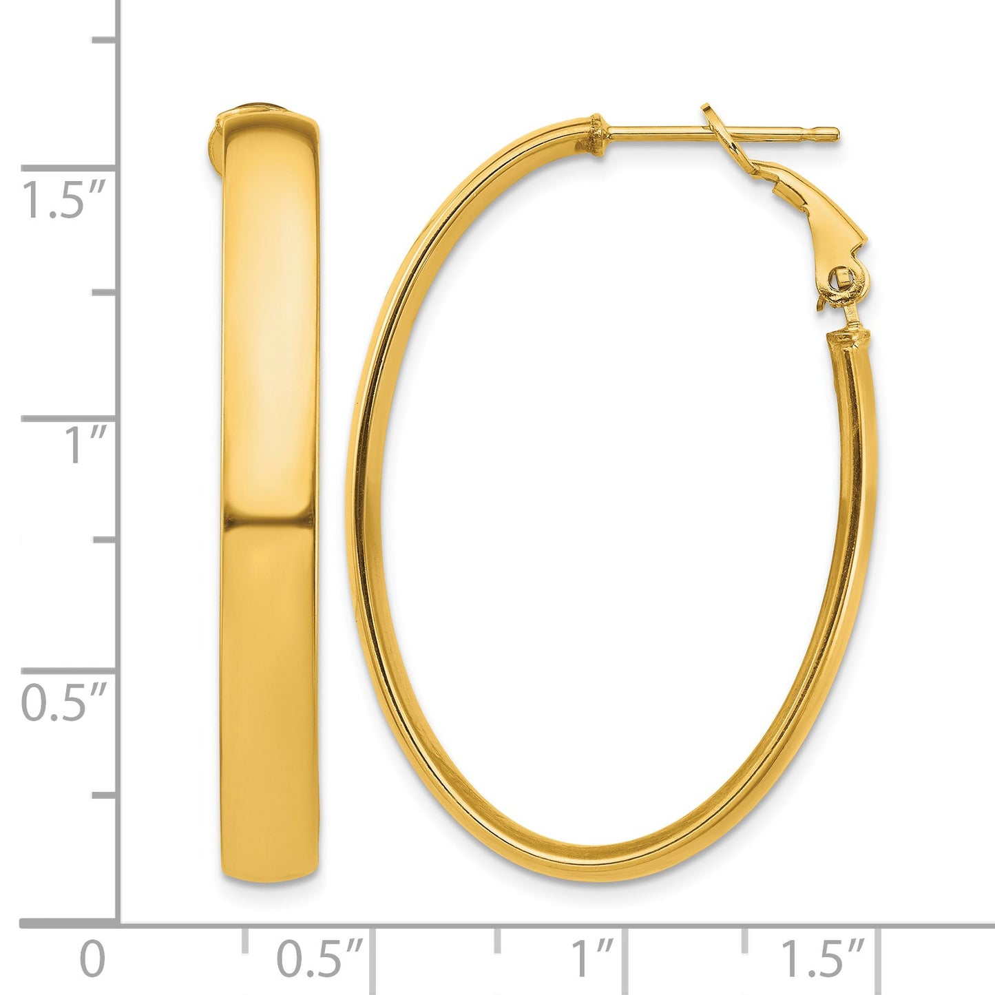 14k 5x38mm High Polished Oval Omega Back Tube Hoop Earrings