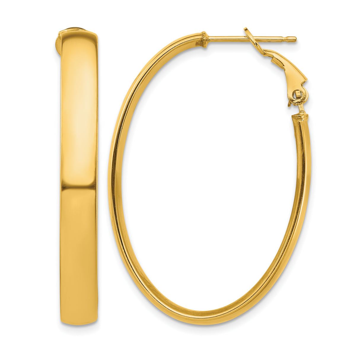 14k 5x38mm High Polished Oval Omega Back Tube Hoop Earrings