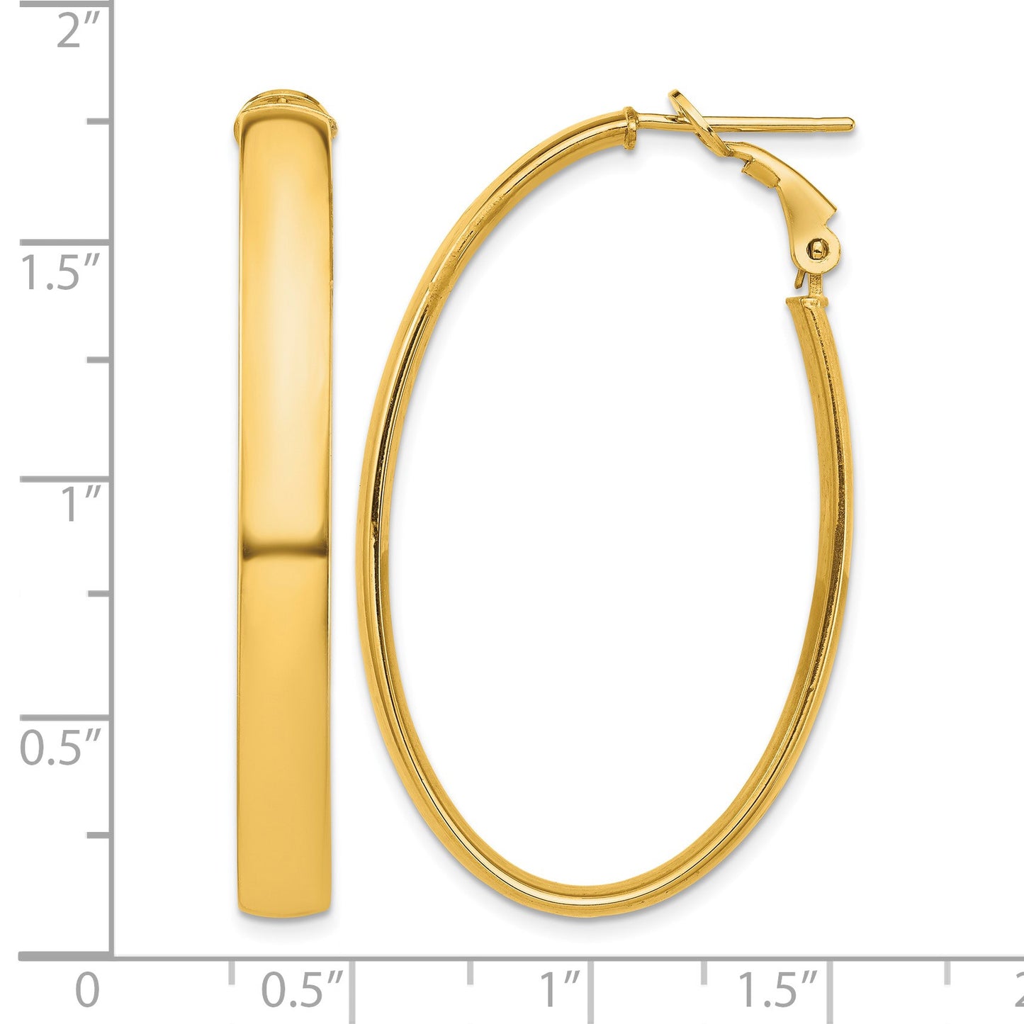 14k 5x44mm High Polished Oval Omega Back Tube Hoop Earrings