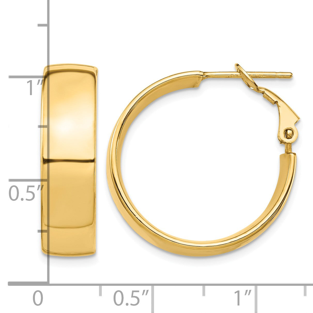 14k 7x25mm High Polished Flat Tube Omega Back Hoop Earrings