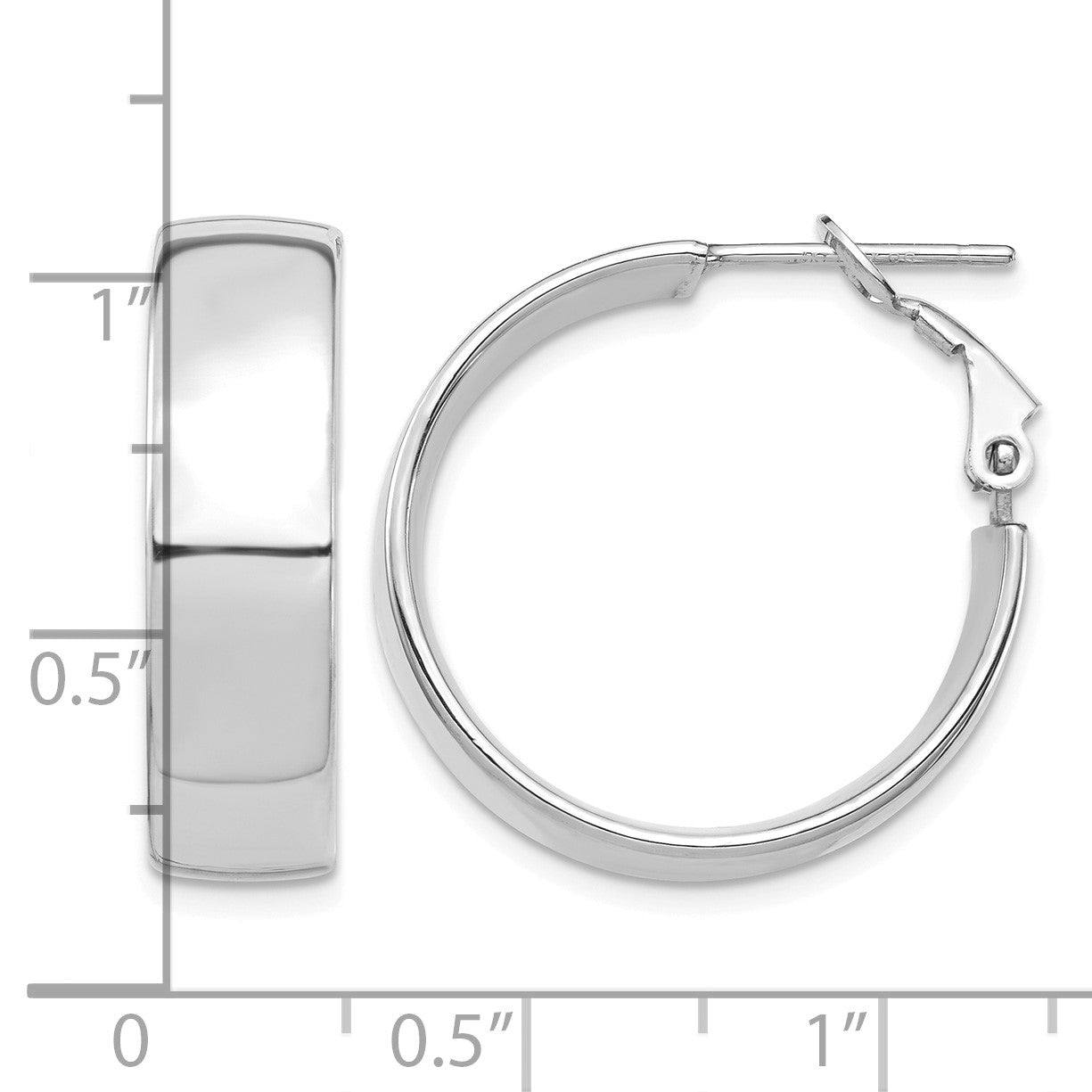14k White Gold 7x25mm High Polished Flat Tube Omega Back Hoop Earrings