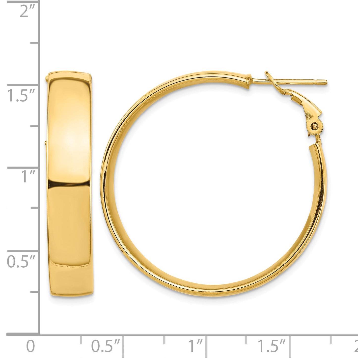 14k 7x35mm High Polished Flat Tube Omega Back Hoop Earrings