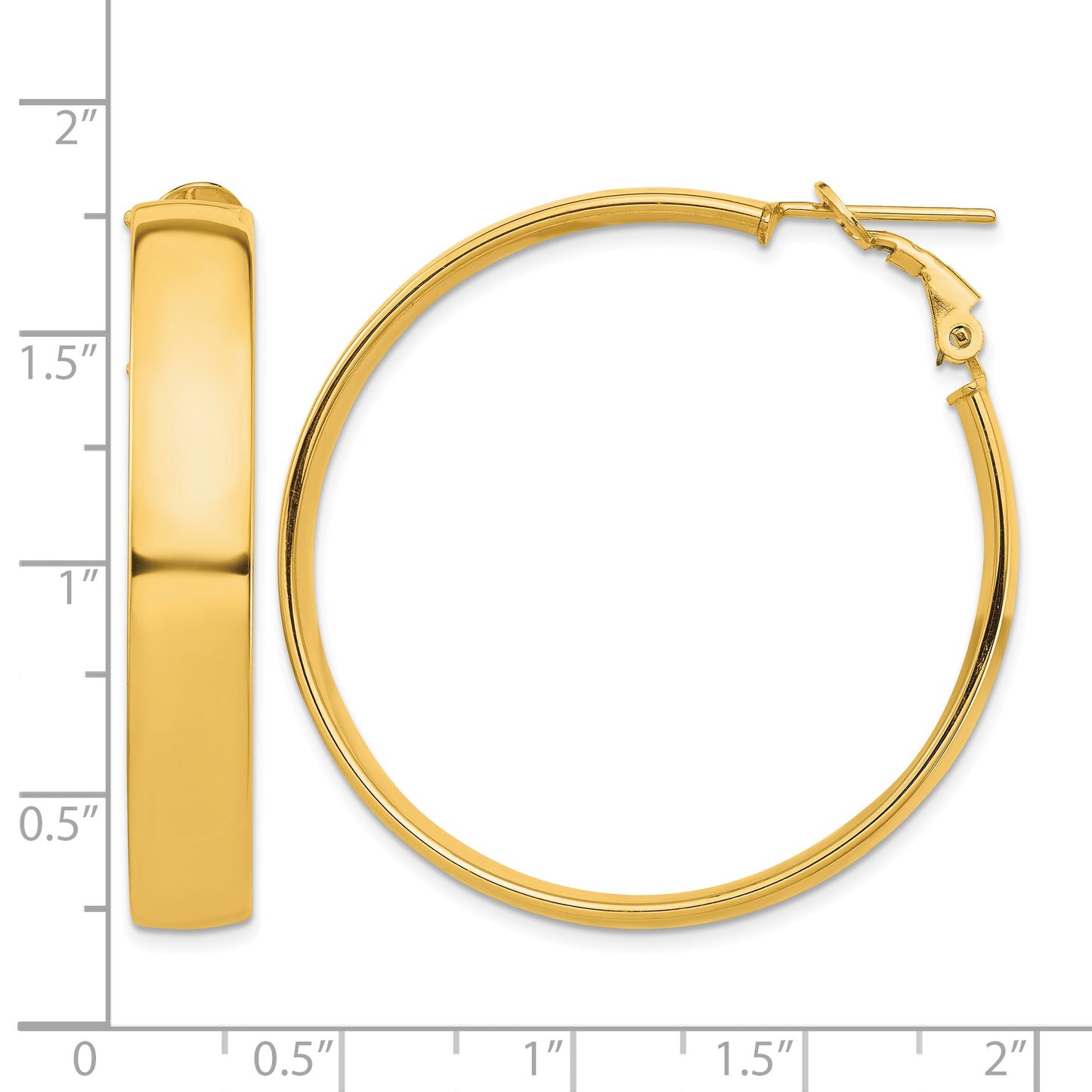 14k 7x42mm High Polished Flat Tube Omega Back Hoop Earrings