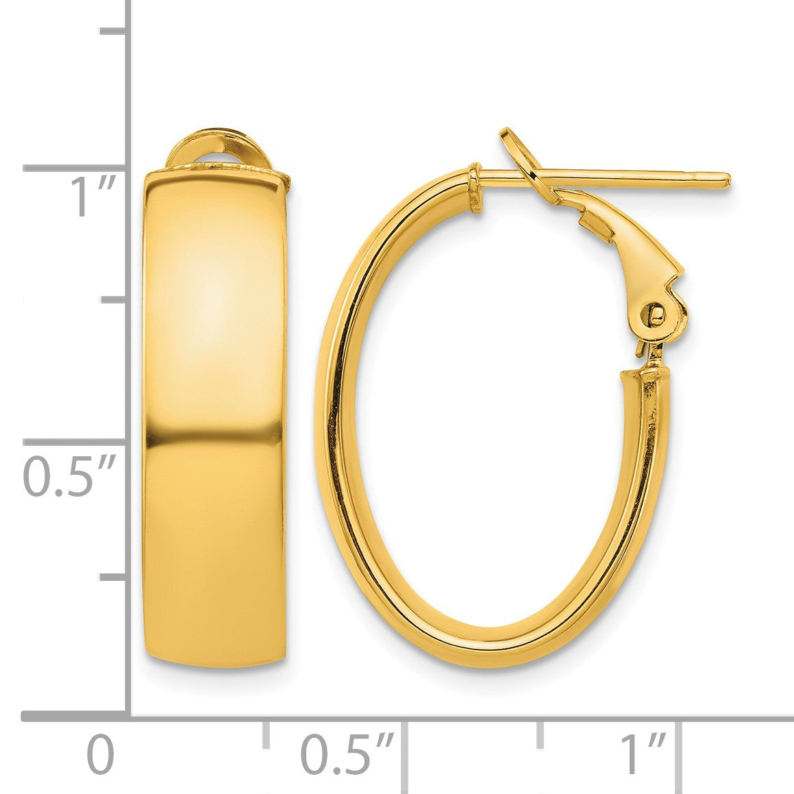 14k 7x24mm High Polished Oval Omega Back Tube Hoop Earrings