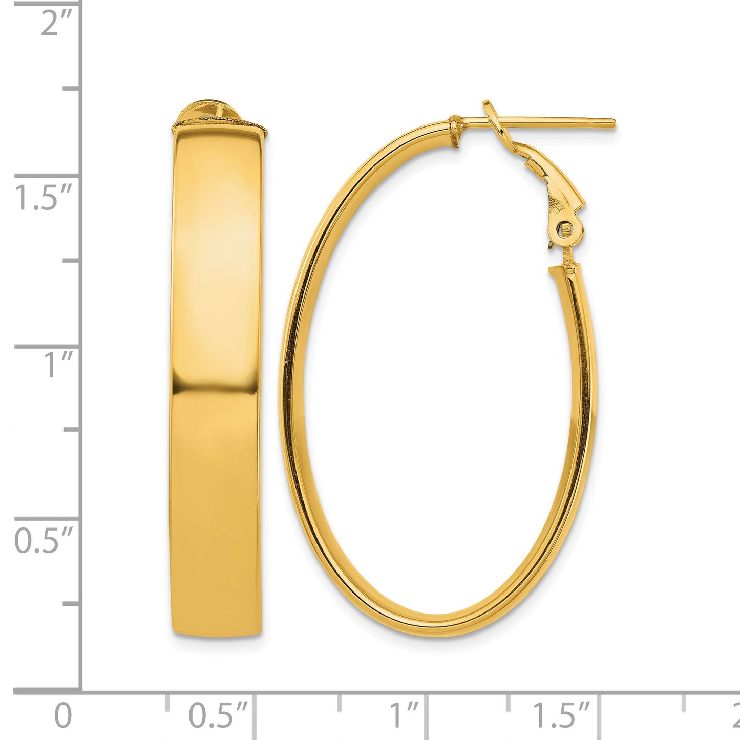14k 7x39mm High Polished Oval Omega Back Tube Hoop Earrings