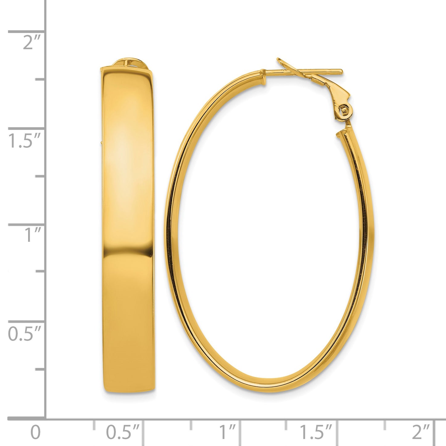 14k 7x43mm High Polished Oval Omega Back Tube Hoop Earrings