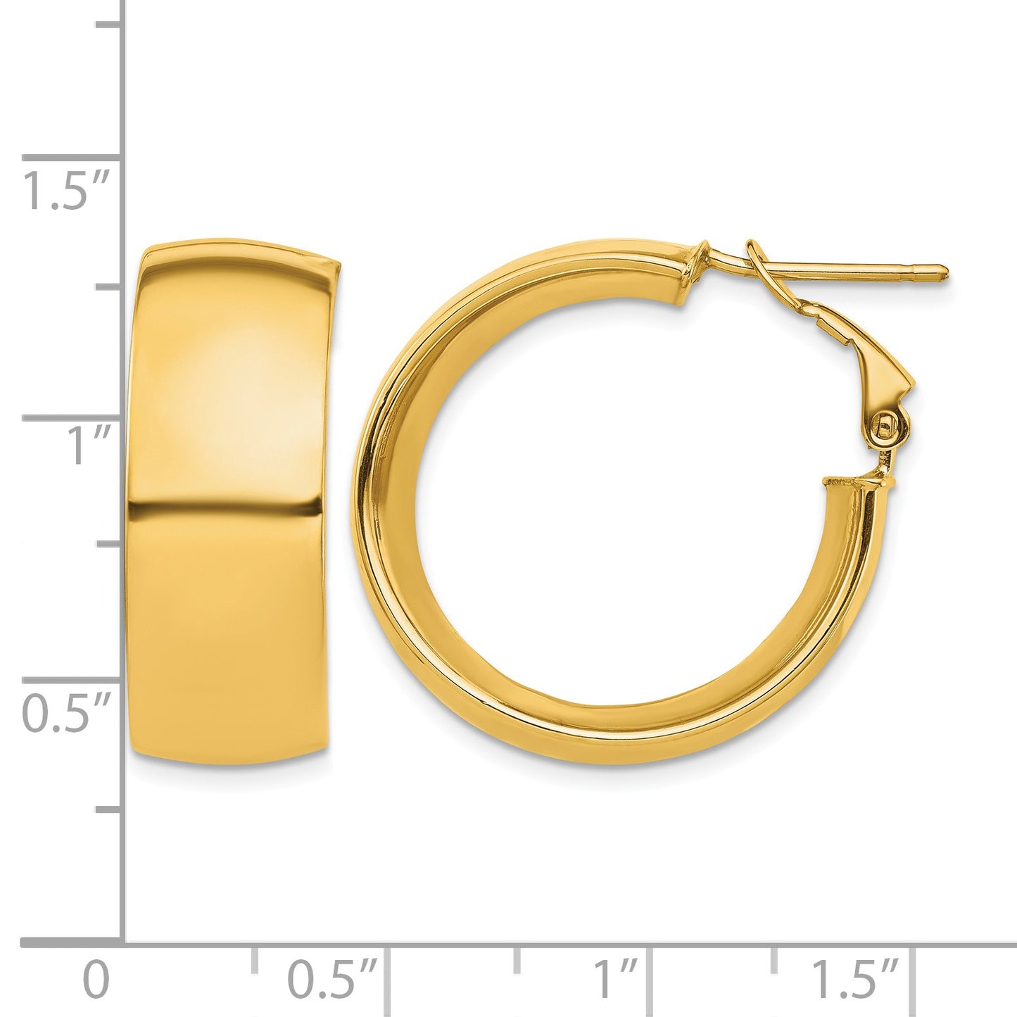 14k 10x27mm High Polished Omega Back Tube Hoop Earrings