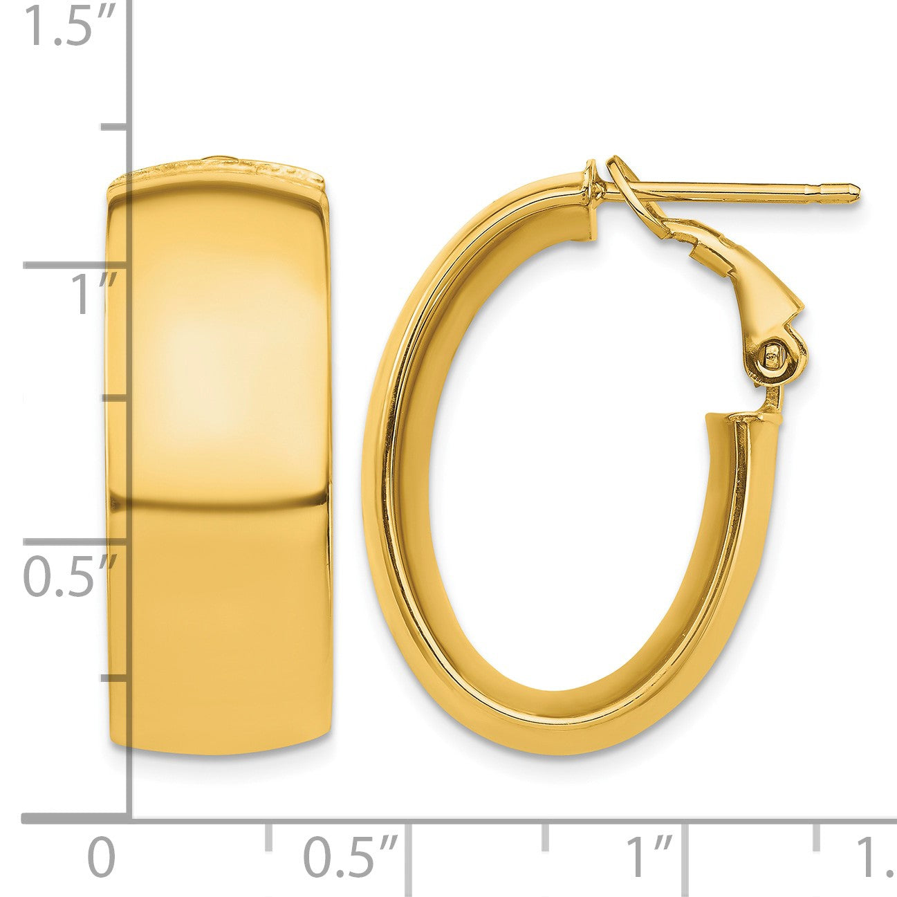 14k 10x25mm High Polished Oval Omega Back Tube Hoop Earrings