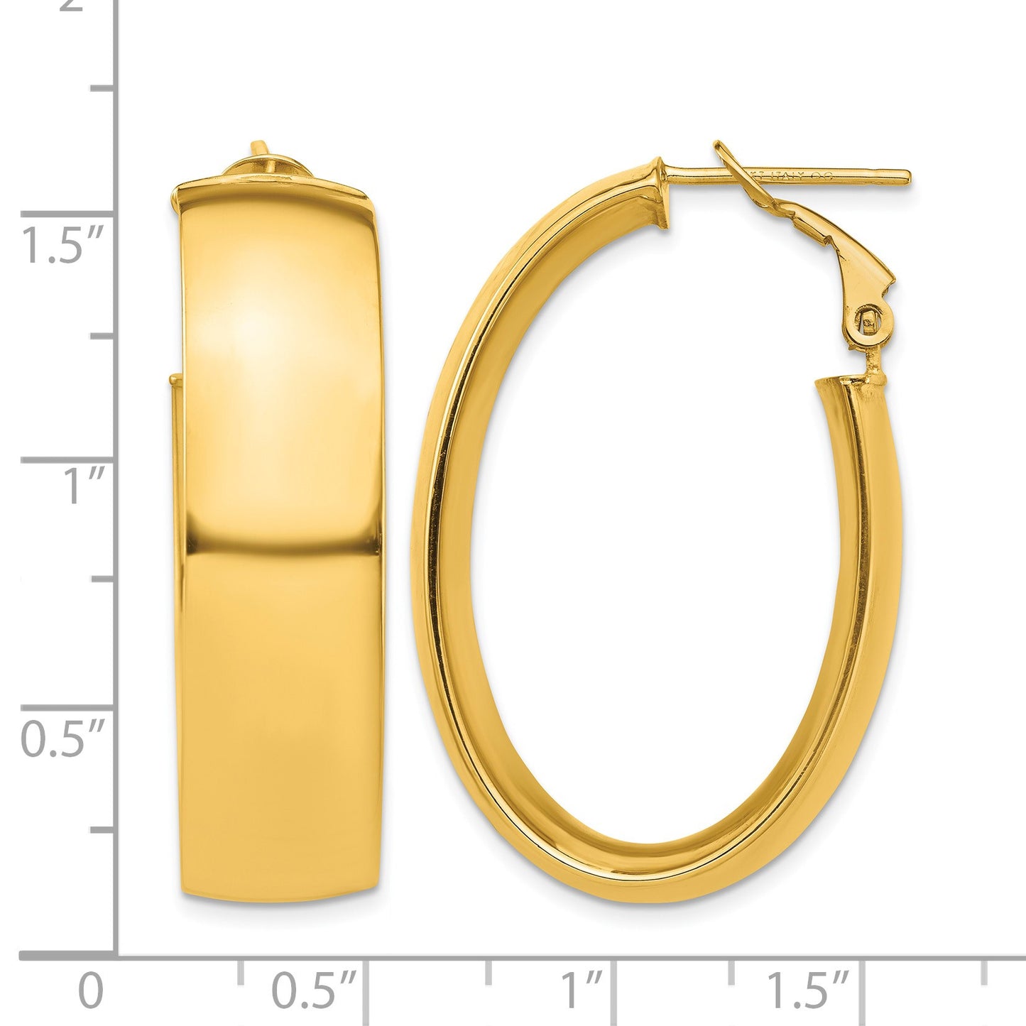 14k 10x34mm High Polished Oval Omega Back Tube Hoop Earrings