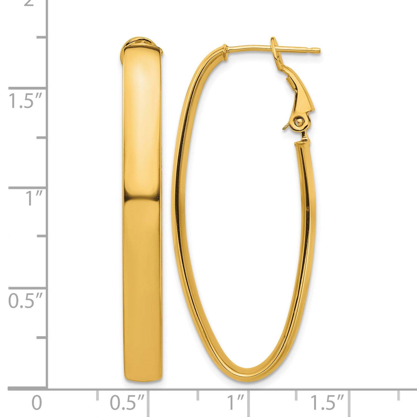14k 5x43mm High Polished Oval Omega Back Tube Hoop Earrings