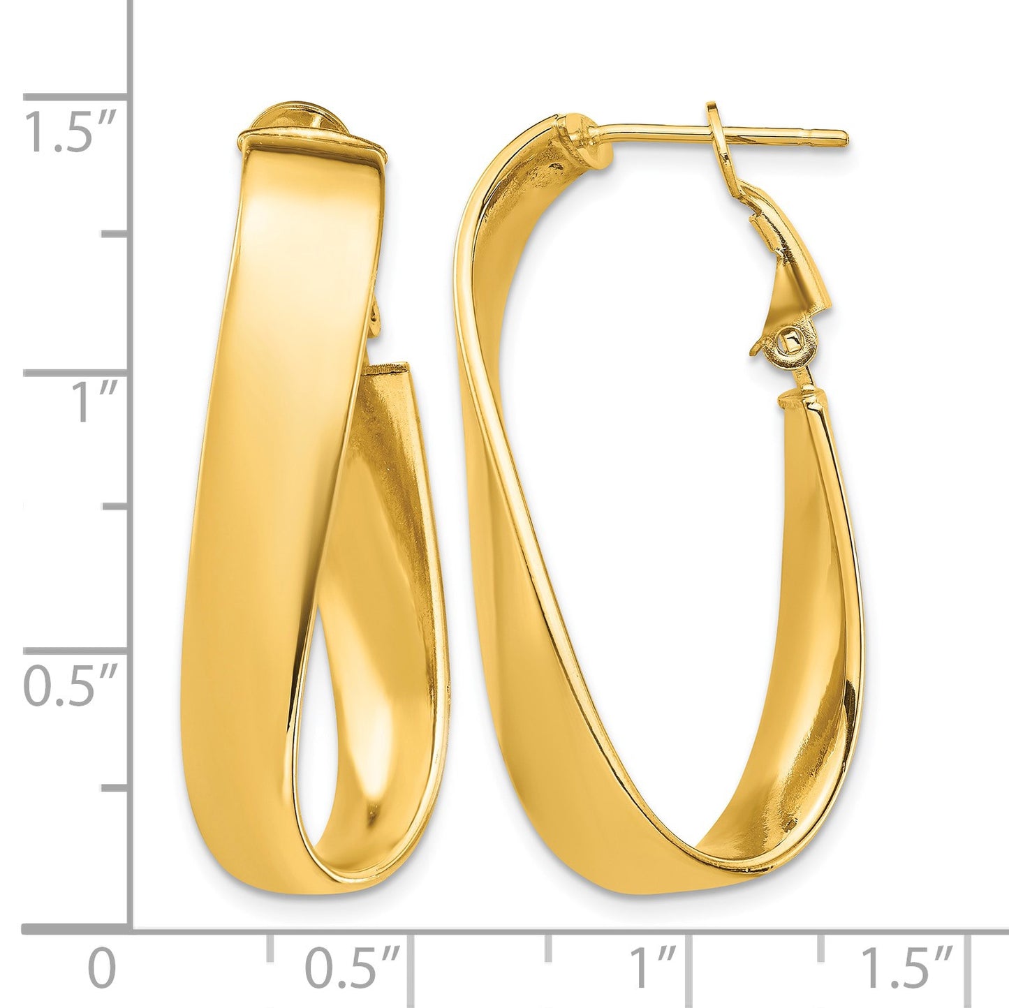 14k High Polished 7mm Wavy Oval Omega Back Hoop Earrings