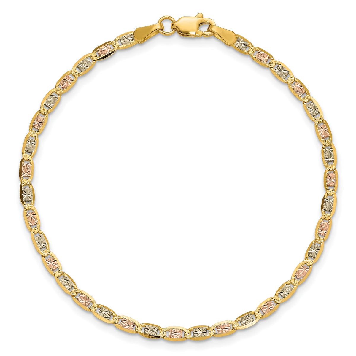 14K 8 inch 2.75mm Tri-color Pav� Valentino with Lobster Clasp Bracelet
